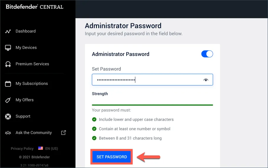 Bitdefender Small Office Security Passwort speichern