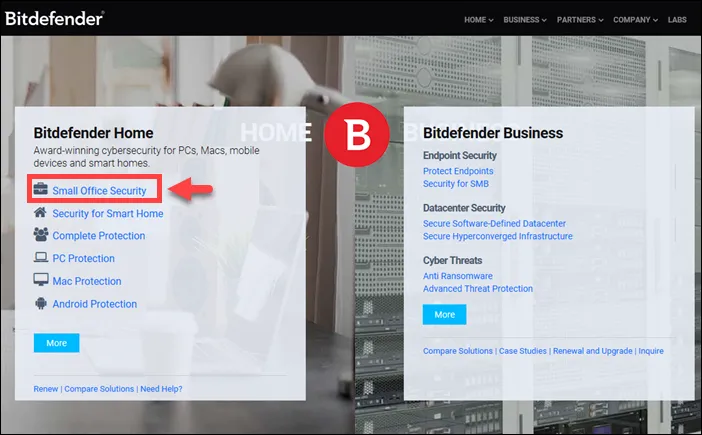 Bitdefender Small Office Security Produktseite für KMU