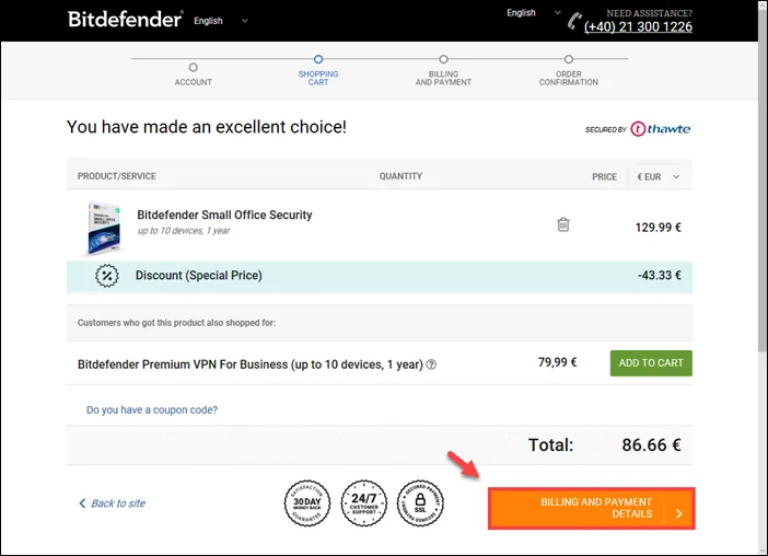 Bitdefender Small Office Security Zahlungsdetails