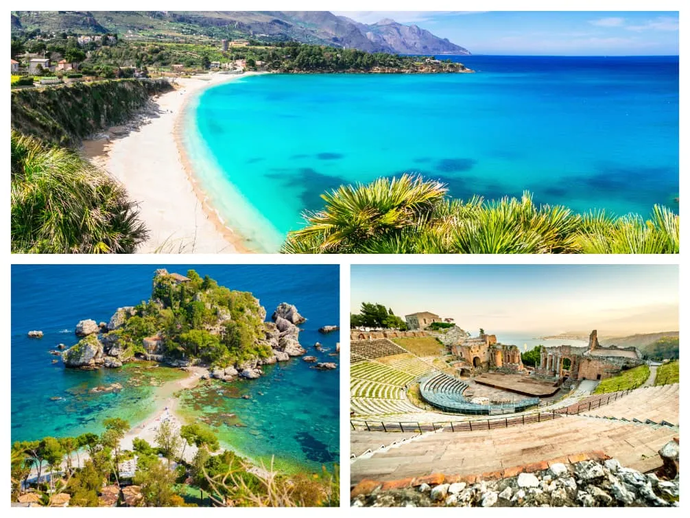 Blick auf den Ätna von Taormina und die Küstenlandschaft Siziliens