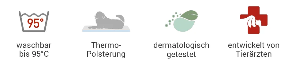 Blick auf verschiedene waschbare Hundekissen in unterschiedlichen Farben und Größen, die Sauberkeit und Qualität signalisieren
