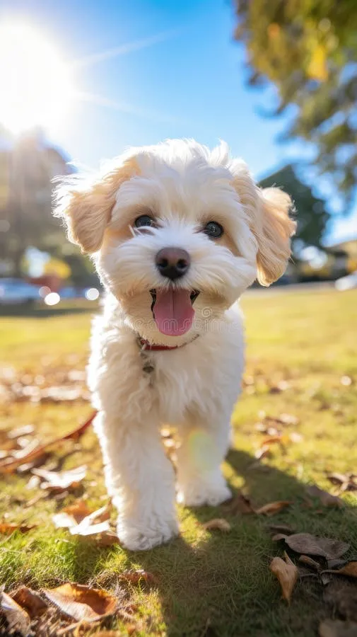 Bollipoo Welpe in Aktion, rennt über eine grüne Wiese