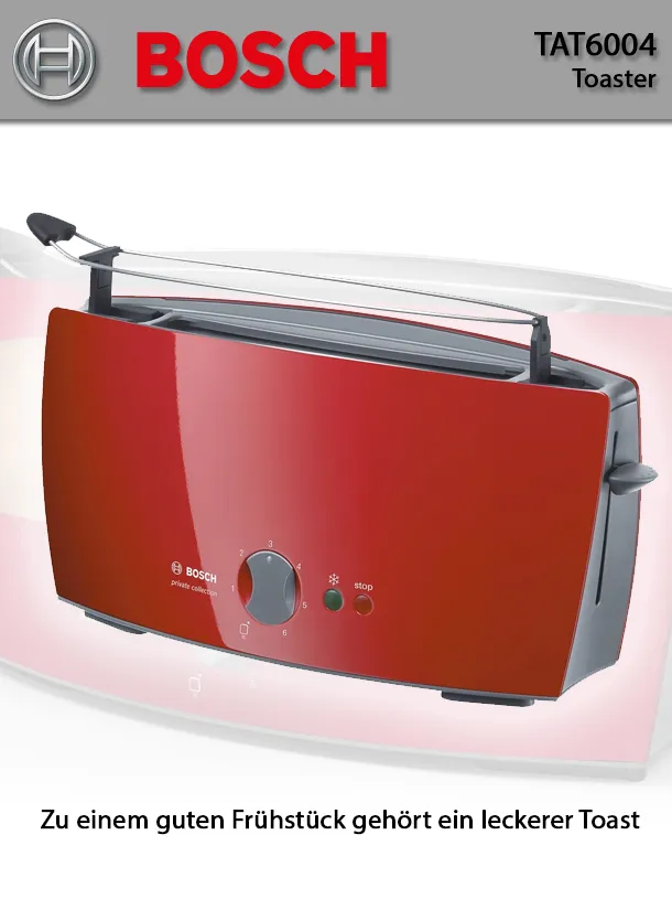 Bosch TAT6004 Langschlitz Toaster beim Toasten von Brotscheiben und Aufwärmen von Brötchen