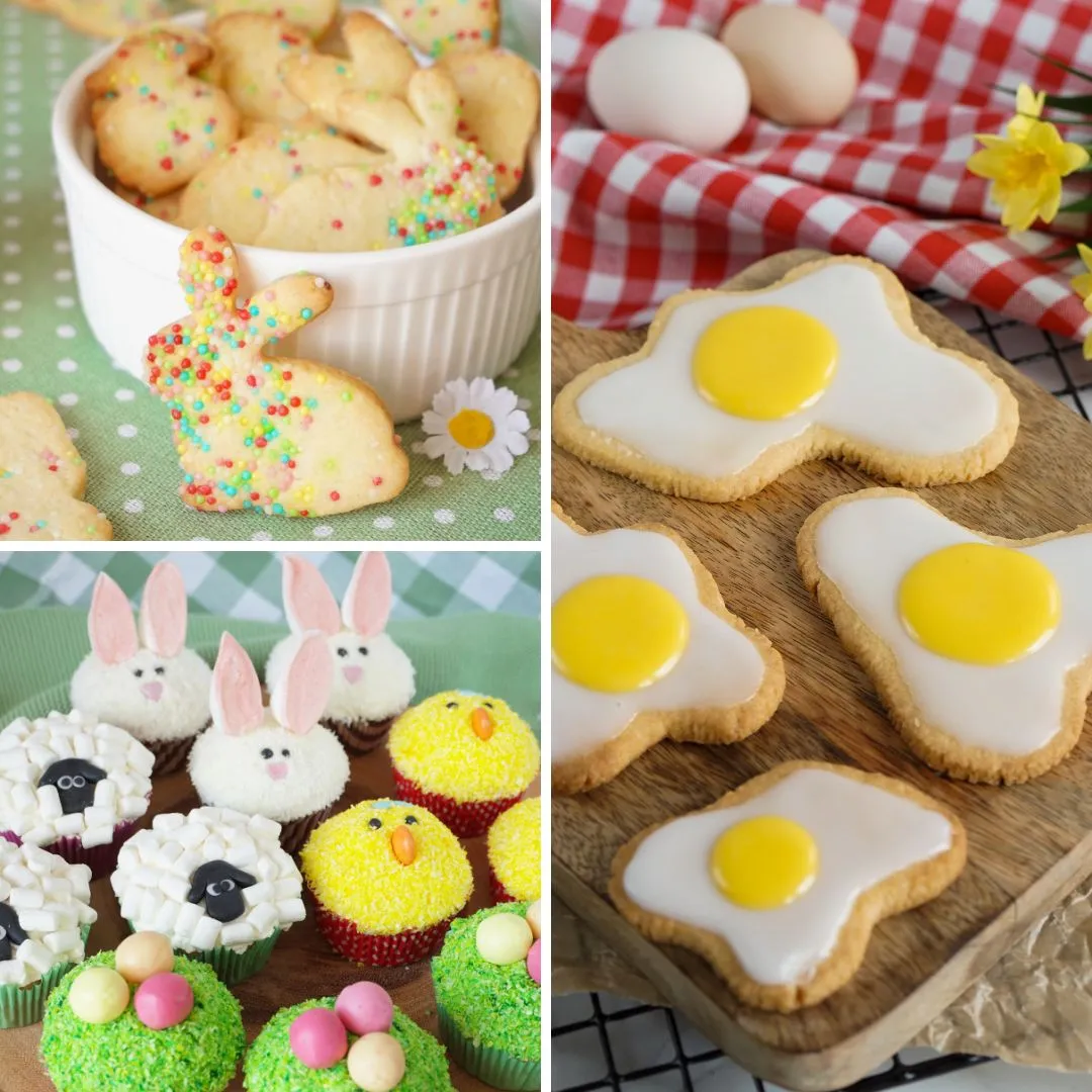 Bunte Ostermuffins und Spiegelei-Kekse, ideal zum Backen mit Kindern