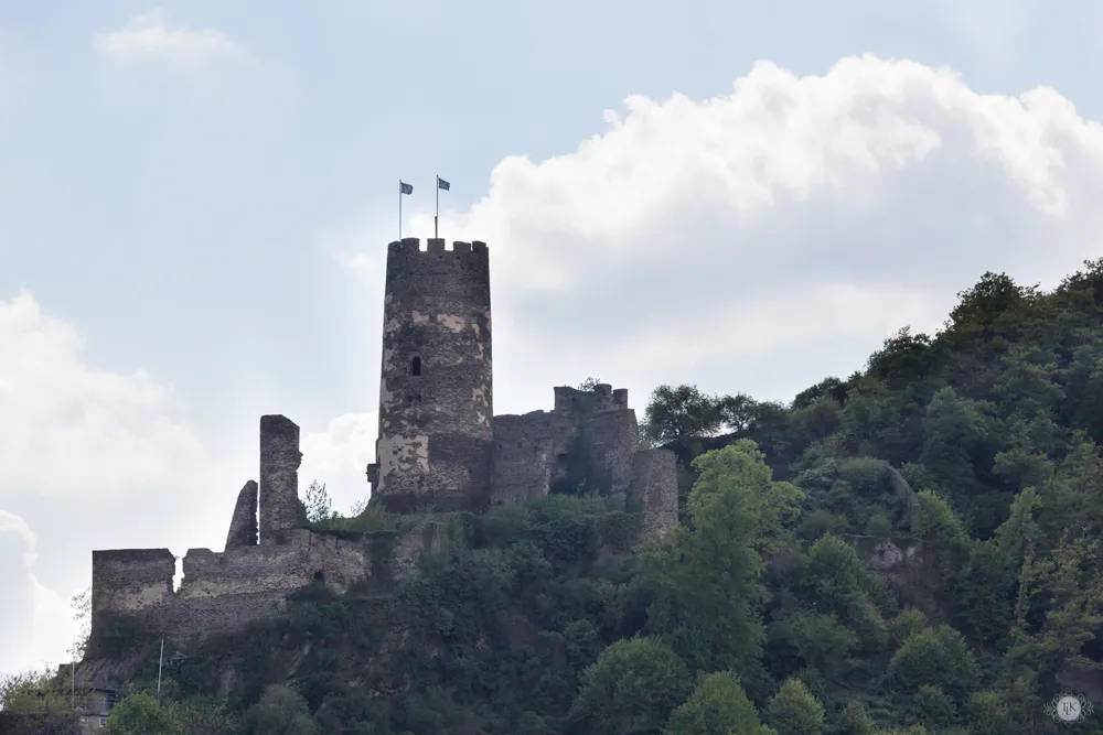 Burg Fürstenberg, einst Wächter des Rheintals, überblickt die Flusslandschaft