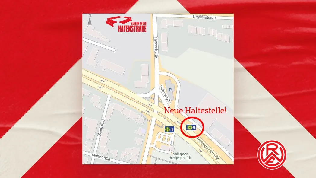 Bushaltestelle Steig 5 an der Hafenstraße für den Shuttleservice zum RWE-Stadion