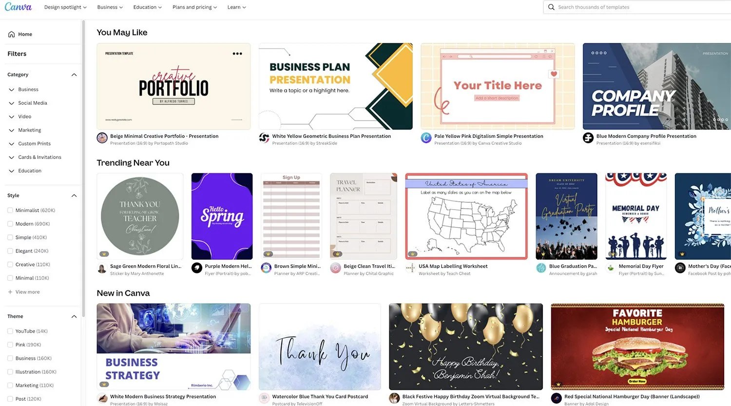 Canva Benutzeroberfläche