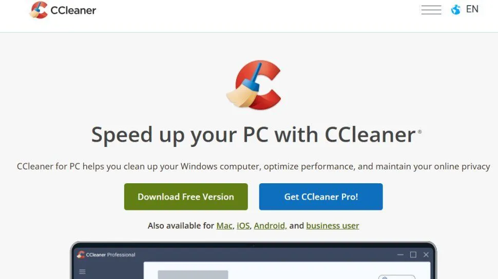 CCleaner Anwendungsoberfläche