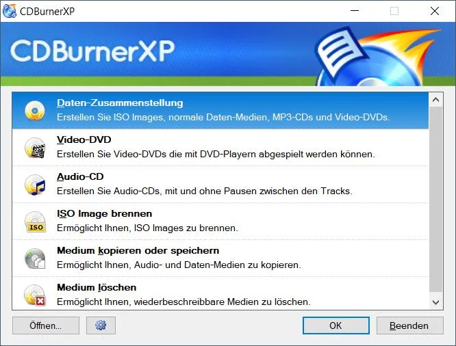 CDBurnerXP Oberfläche