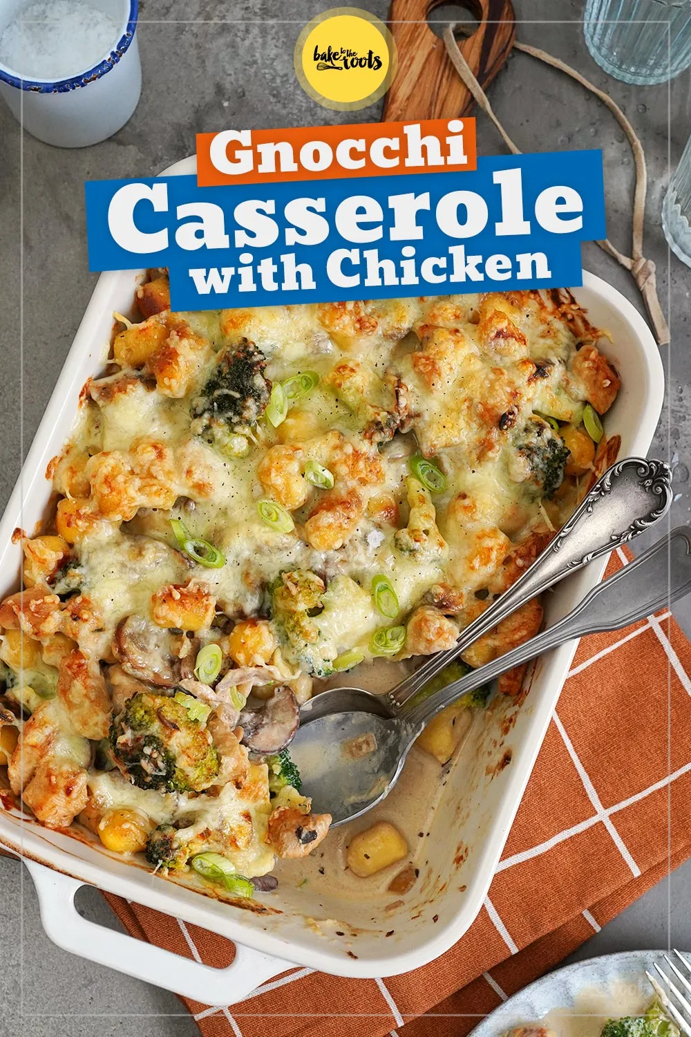 Cheezy Gnocchi with Chicken, Mushrooms &amp; Broccoli | Bake to the roots