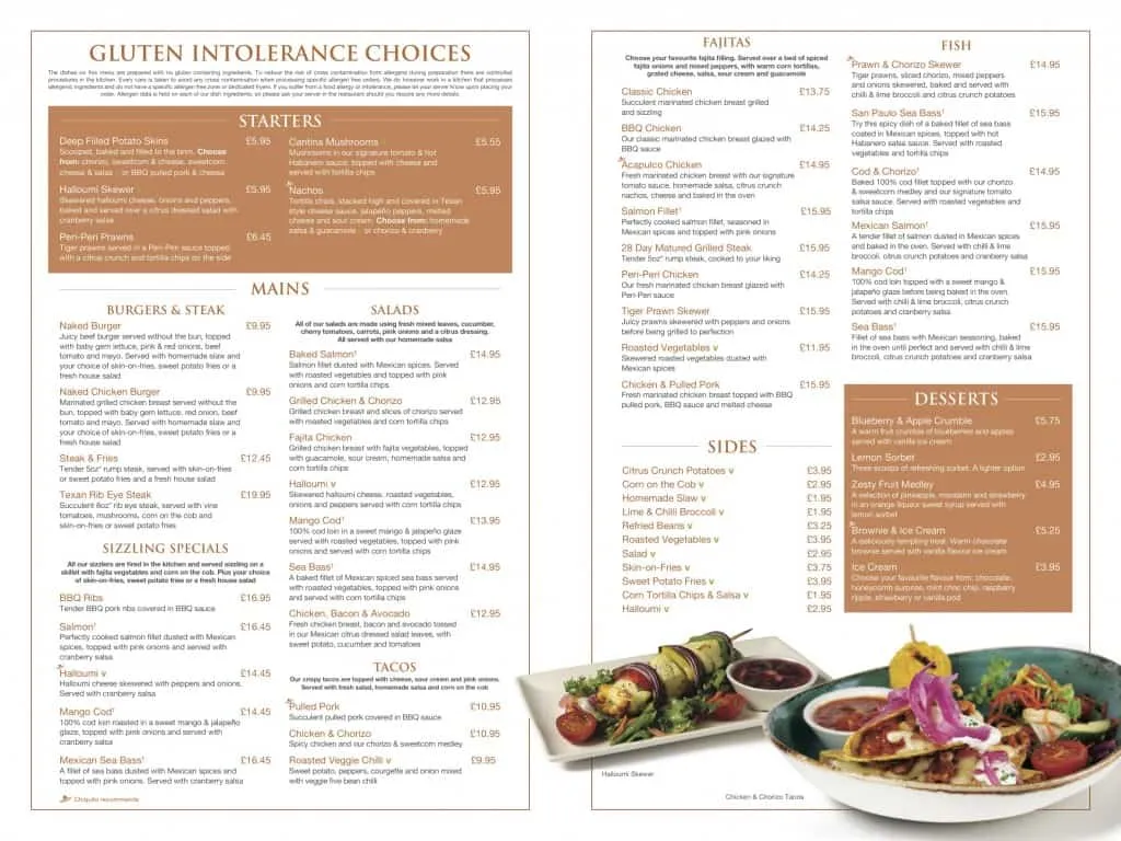 Chiquitos glutenfreies Menü mit vielfältigen Optionen