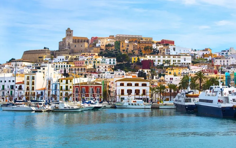 Colorful Ibiza Old Town Buildings and Port