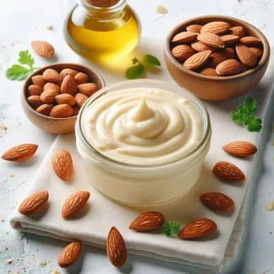 Cremige basische Mandel Mayonnaise in einem Glas