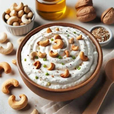 Cremiger veganer Quark in einer kleinen Schüssel