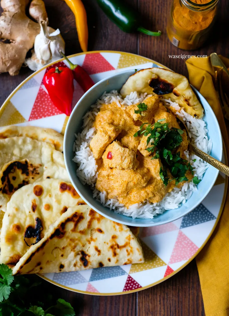 Cremiges Butter Chicken Curry aus dem Thermomix mit Basmati Reis und Naan | Was koche ich heute? Rezepte für die Familie? | waseigenes.com
