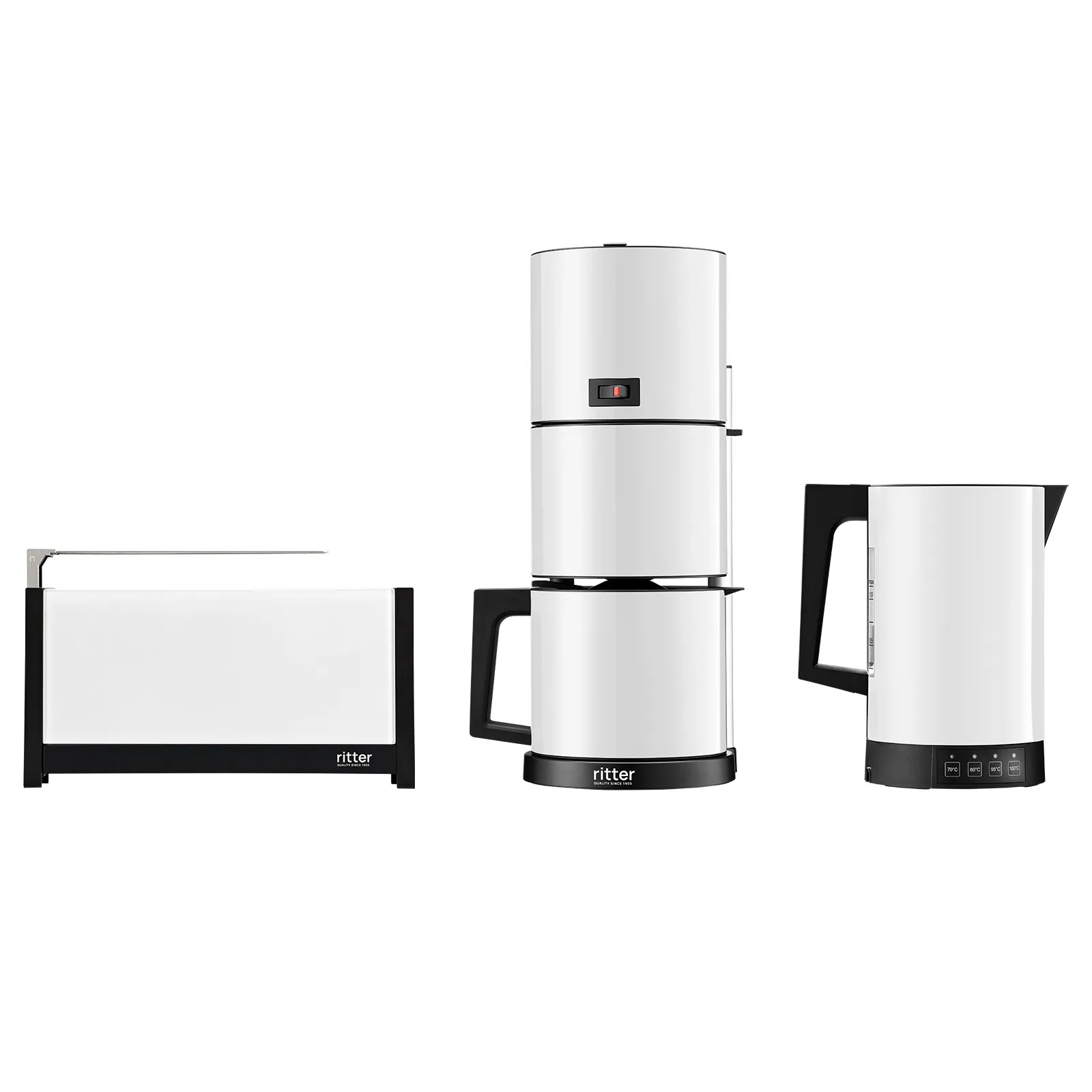 Das komplette ritter Frühstücks-Set mit Toaster, Wasserkocher und Kaffeemaschine
