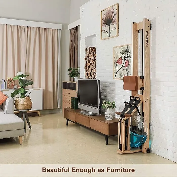 Das Topiom Rudergerät ist hochkant gelagert und nimmt nur wenig Platz ein