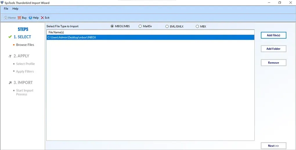 Dateien im SysTools Import Wizard hinzugefügt, Schaltfläche &quot;Weiter&quot; aktiv