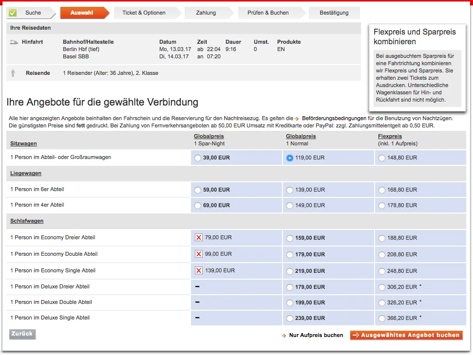 DB Reiseauskunft Berlin Hbf - Basel SBB
