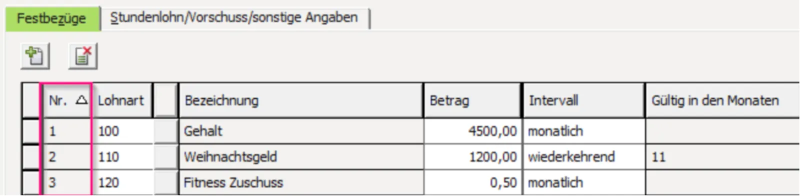 Definition von Festbezugs-ID und Lohnart-Nr für Festbezüge