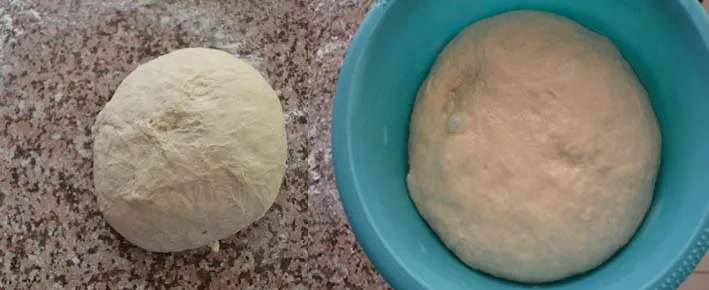 Der Hefeteig hat sich in der Schüssel verdoppelt