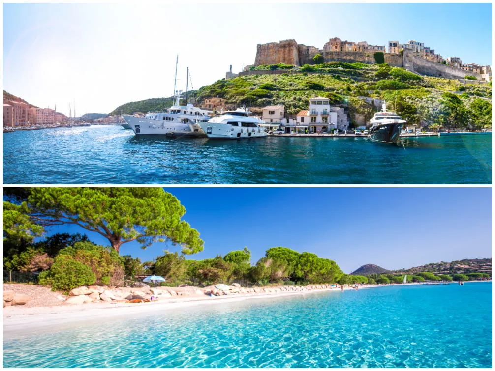 Der malerische Hafen von Bonifacio und der traumhafte Strand von Santa Giulia bei Porto Vecchio auf Korsika