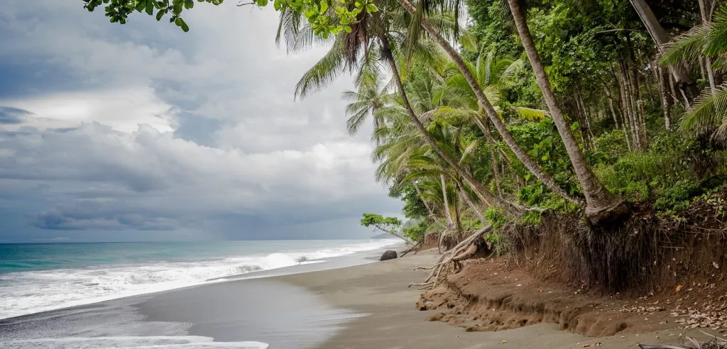 Der malerische Strand El Remanso in Costa Rica, umgeben von üppiger Natur, ideal für Surfer und Naturliebhaber im grünen Mai.