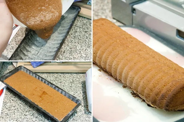 Der Teig für den Rehrückenkuchen wird vorsichtig mit Eischnee vermischt