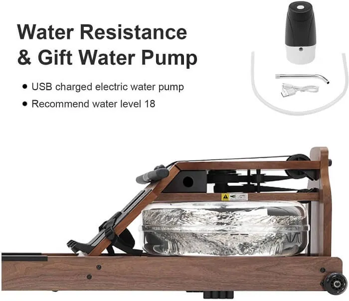 Der Wassertank des Topiom Rudergeräts mit Füllstandsanzeige