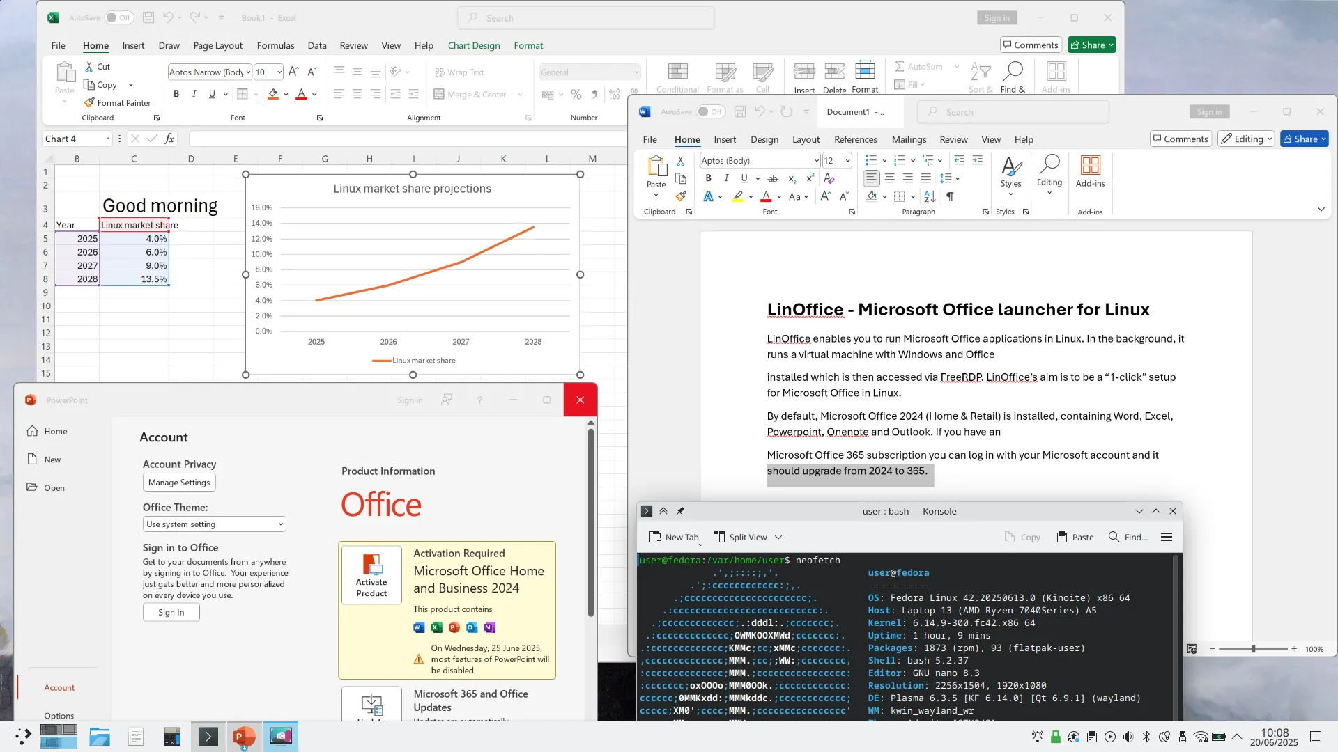 Desktop-Integration von Microsoft Office-Anwendungen, wie PowerPoint, in einer Linux-Umgebung über LinOffice
