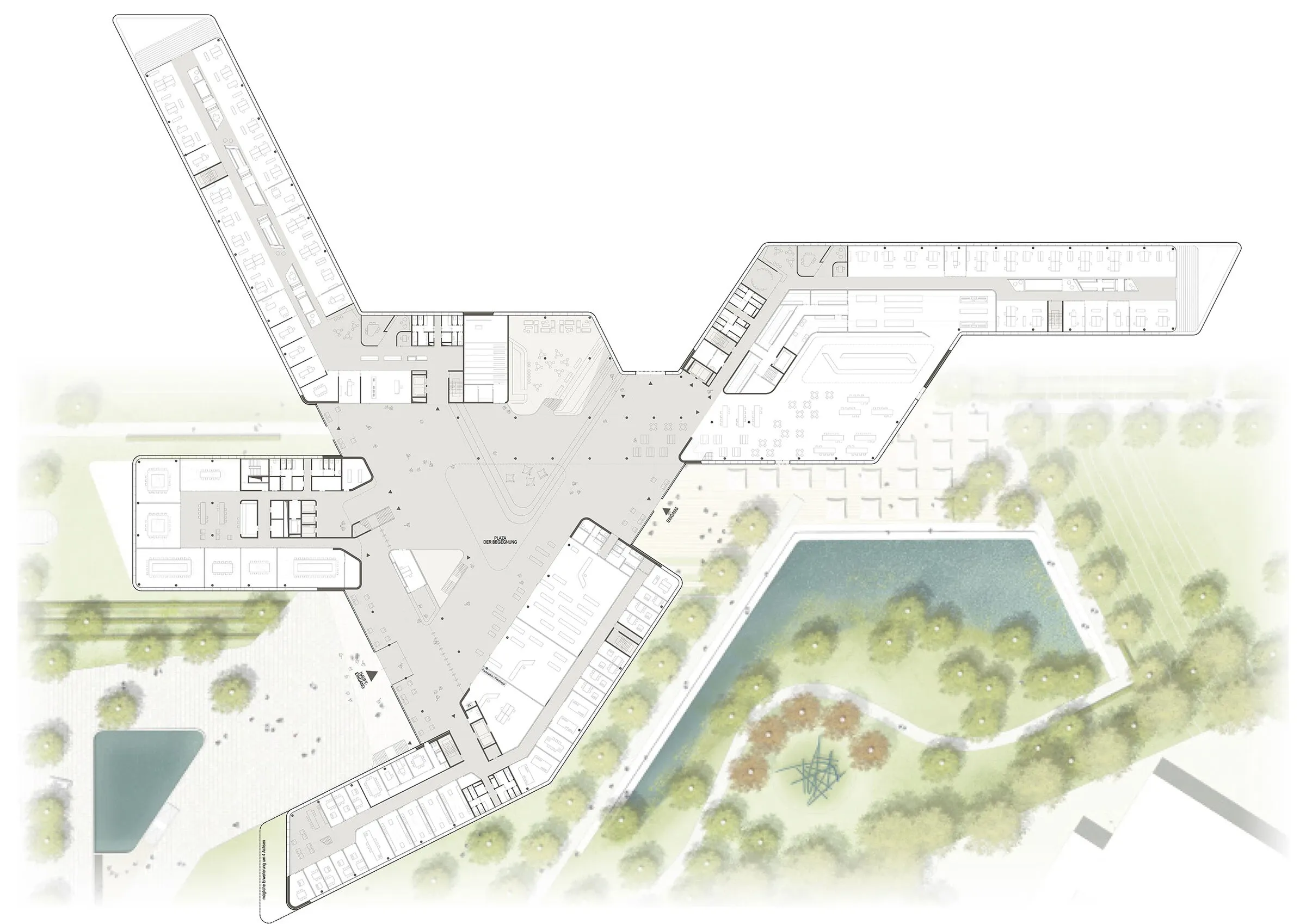 Detailansicht der Fassade des ALDI Nord Campus, die die horizontalen Strukturen hervorhebt.
