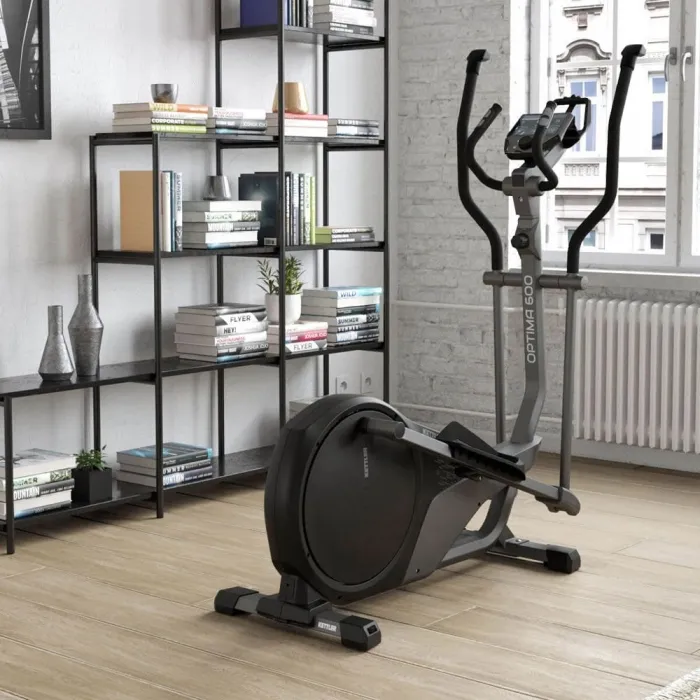 Detailansicht des Kettler Optima 600 Crosstrainers: Lenker, Smartphone-Halterung und Sensoren