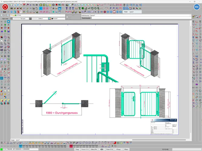 Detailansicht von 2D-Zeichnungen in alphaCad