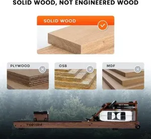 Detailaufnahme der Holzqualität und Maserung des Topiom Rudergeräts