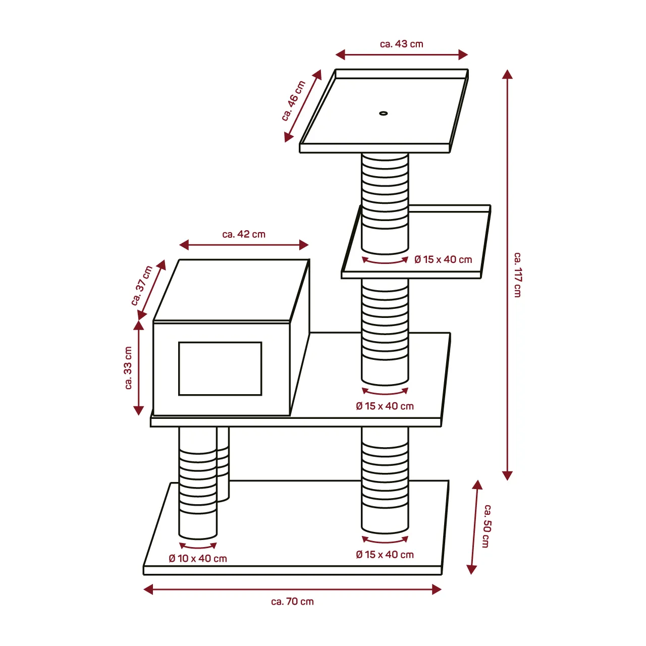 Detailaufnahme eines Outdoor-Kratzbaums mit Sisal-Kratzfläche