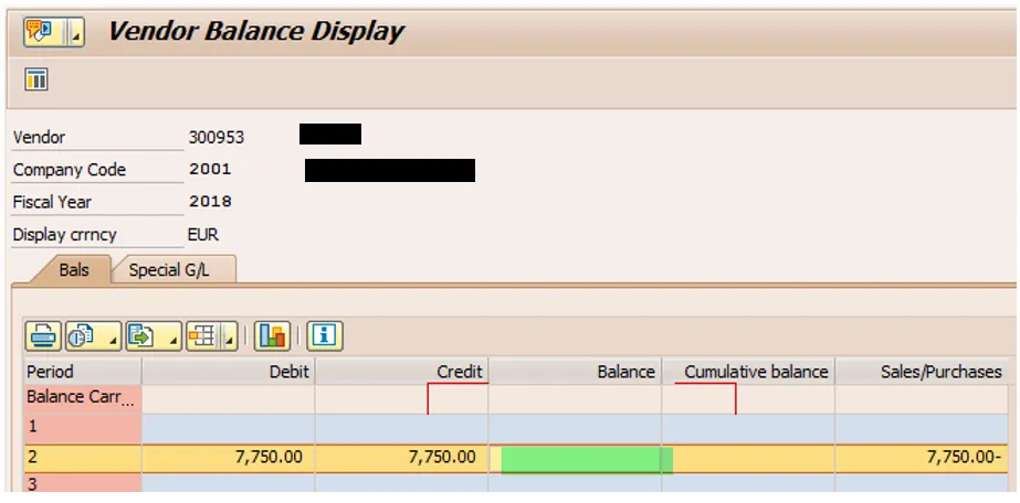 Detailed vendor balance overview