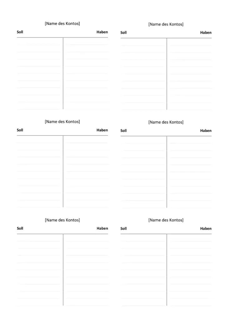 Detaillierte 6er T-Konten Vorlage für die Finanzbuchhaltung, verfügbar als Word- und PDF-Dokument