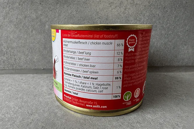 Detaillierte Zutatenliste von Anifit Delice de Coer