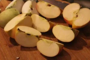 Die entkernten Äpfel werden zerkleinert