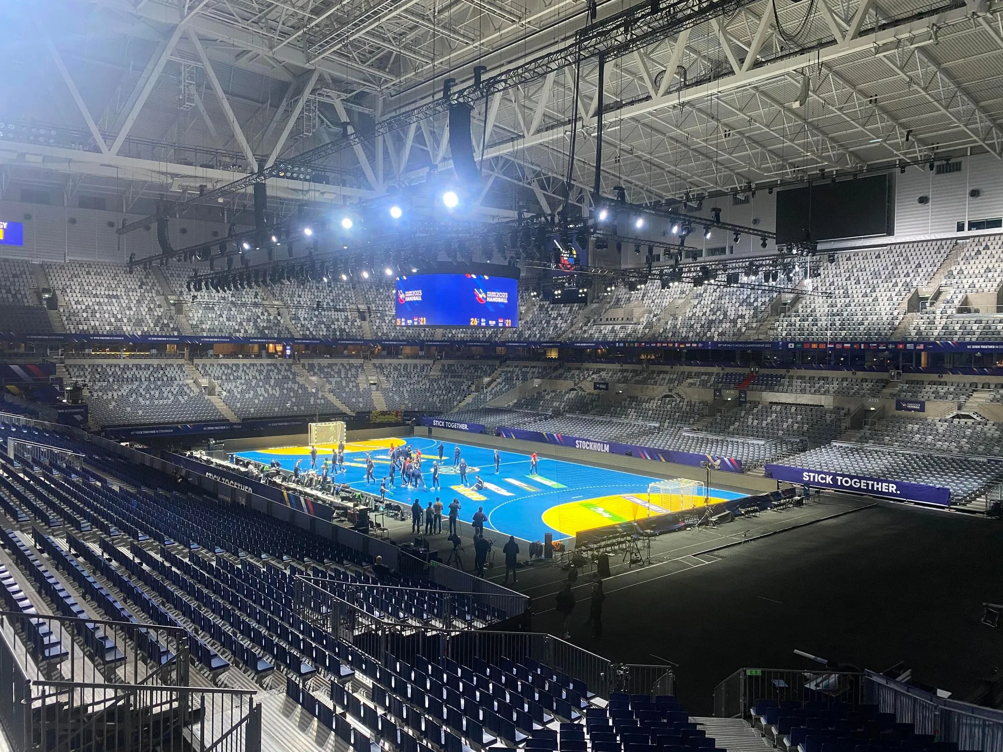 Die Tele2 Arena in Stockholm während des Finales der Handball-Weltmeisterschaft 2023 zwischen Dänemark und Frankreich