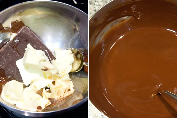 Die Zutaten für einen Rehrückenkuchen, darunter Butter, Eier, Mehl, Zucker, Mandeln und Schokolade, sind auf einem Küchentisch angeordnet