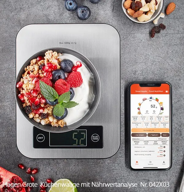 Digitale Küchenwaage mit Nährwertanzeige für bewusste Ernährung