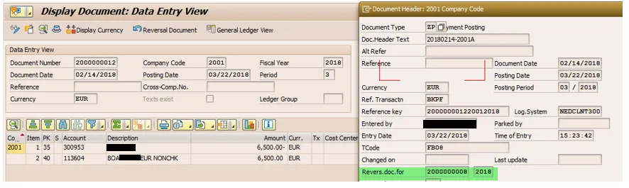 Displaying the reversal document