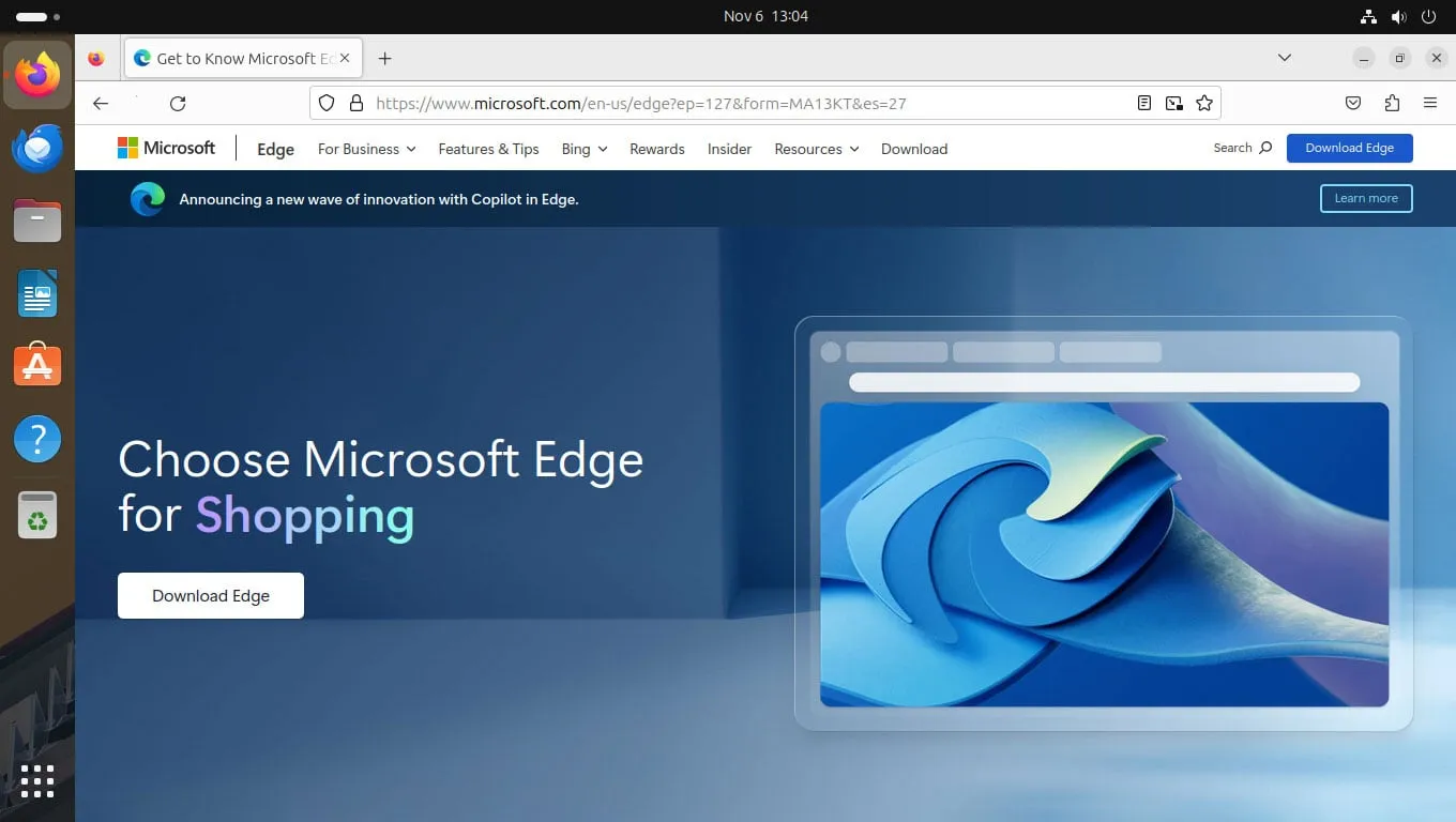 Downloadseite von Microsoft Edge für Linux