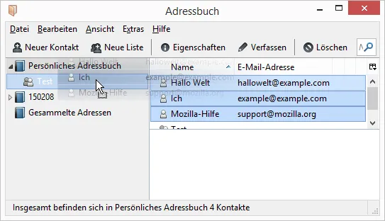 Drag-and-Drop von ausgewählten Kontakten in eine neue Thunderbird Verteilerliste