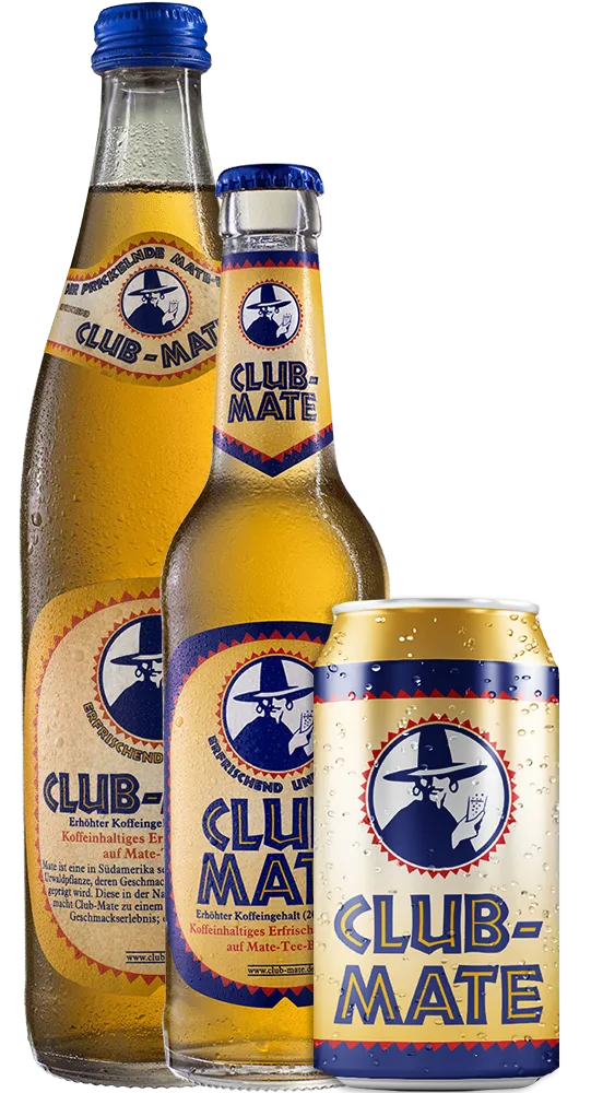 Drei Flaschen Club-Mate Original und Club-Mate Zero, belebendes Yerba Mate Getränk