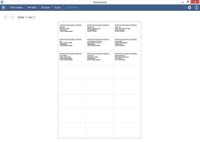 Druckvorschau der Adressverwaltung