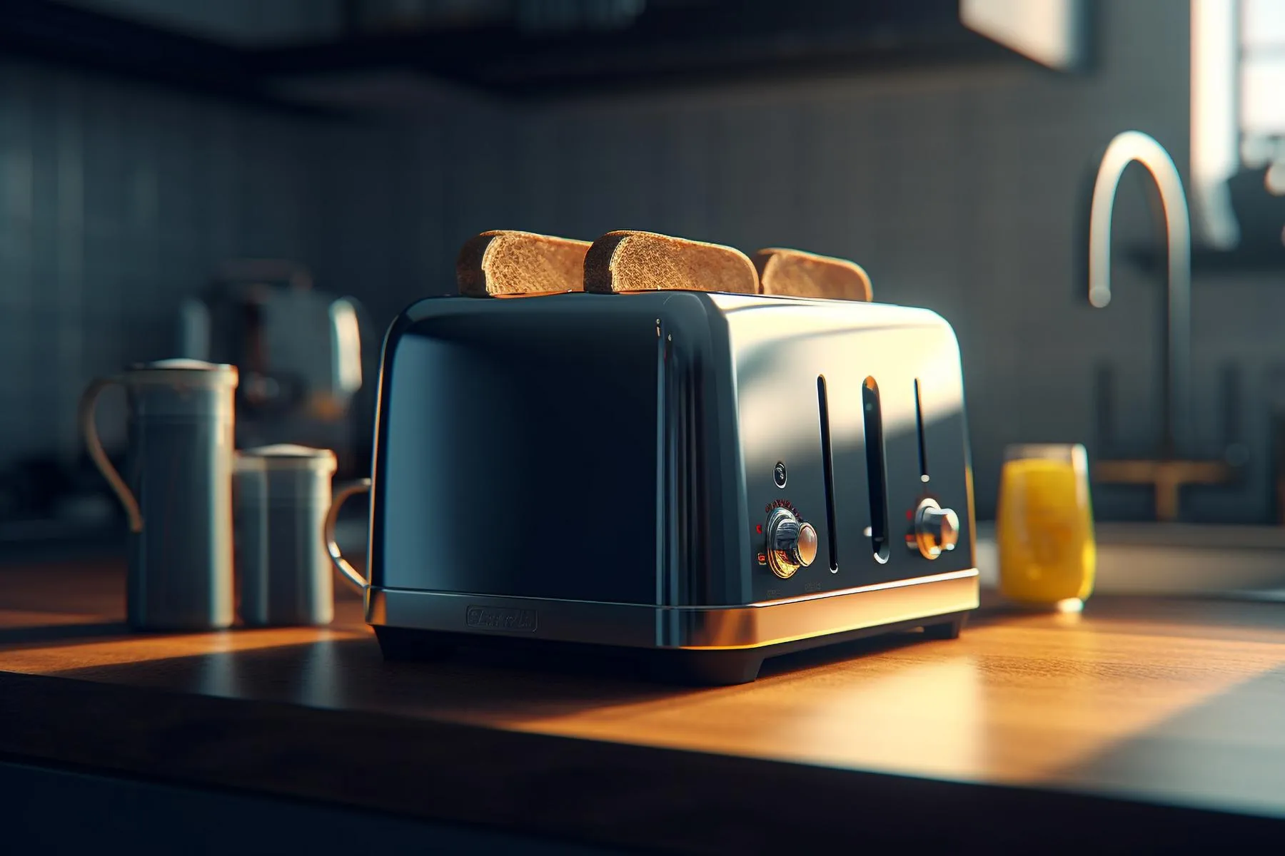 Edler Langschlitztoaster 4 Scheiben in gebürstetem Edelstahl mit modernen Bedienelementen