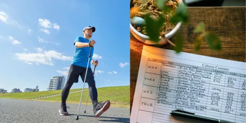 Effektiver Kalorienverbrauch beim Nordic Walking mit Stöcken in der Natur.