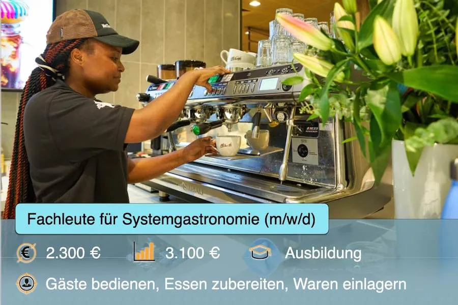Ein Betriebswirt Systemgastronomie im modernen Restaurantumfeld, der die Abläufe überwacht und mit dem Personal interagiert.